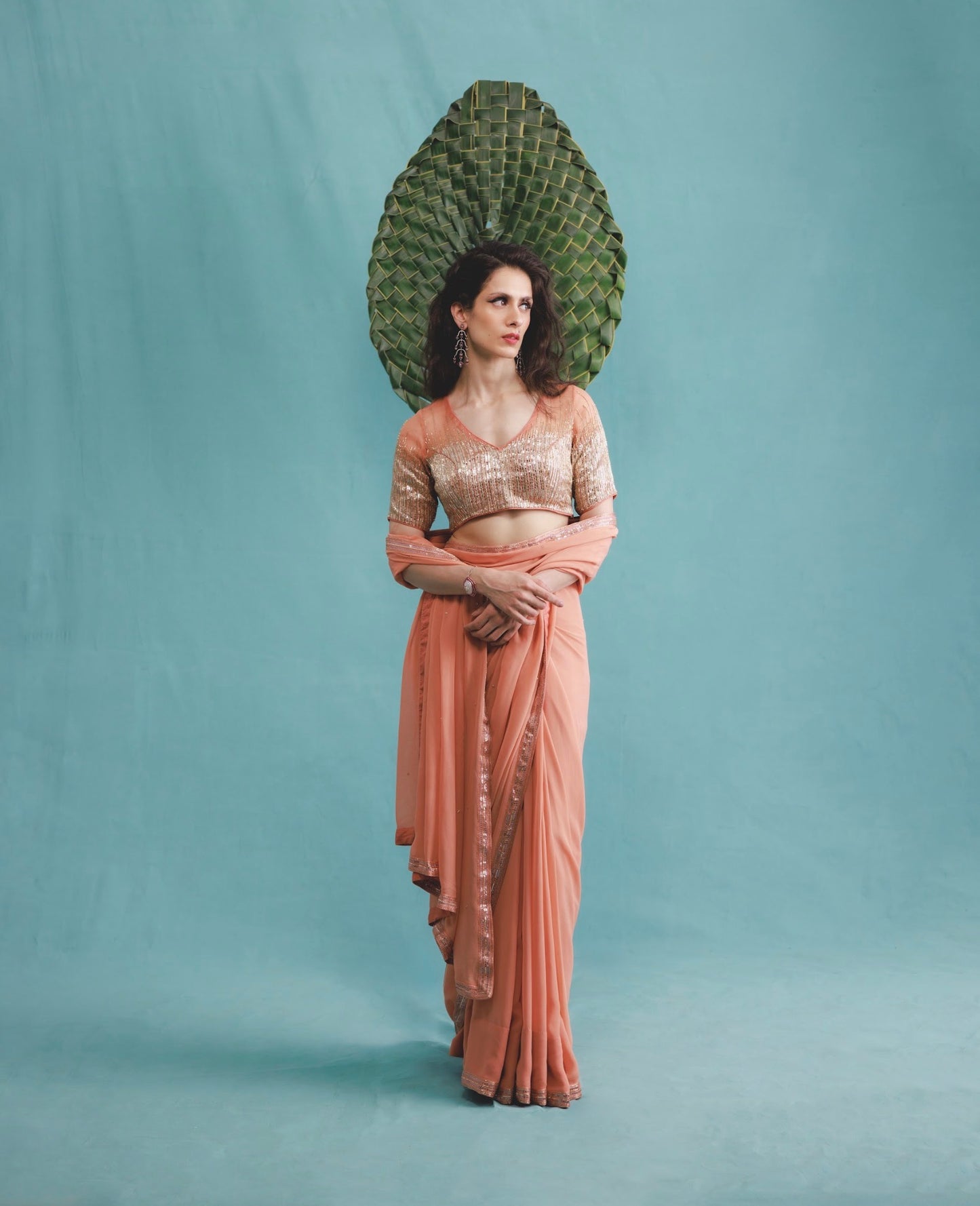 Ira Saree set in Terracotta
