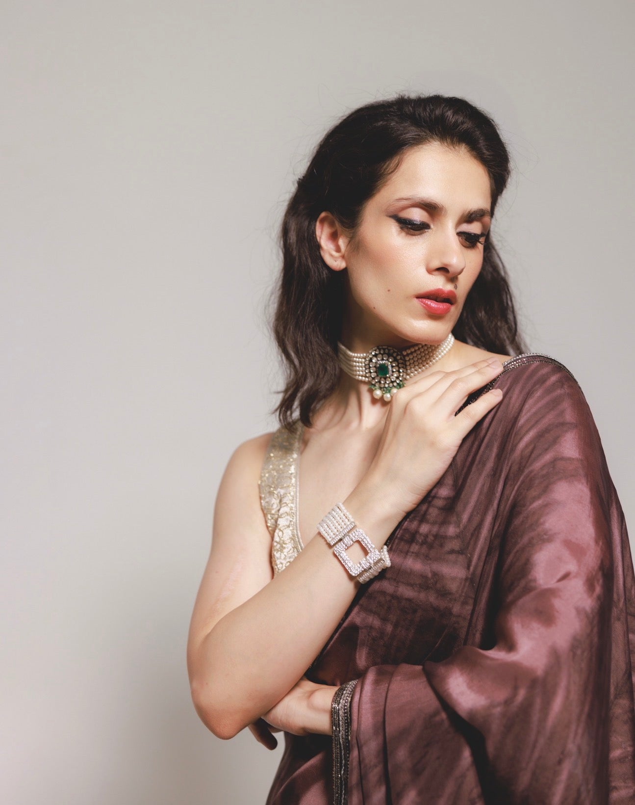 Ana saree Set in Truffle