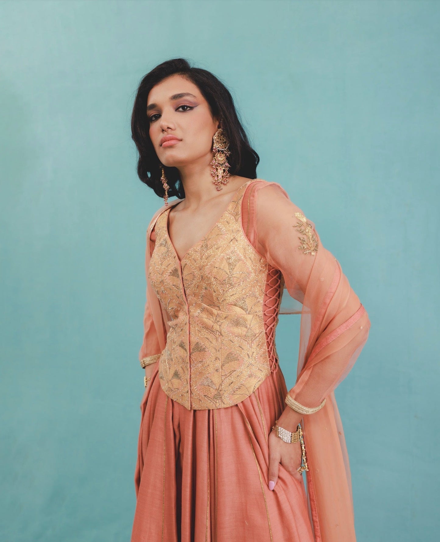 Chandni dress set in Terracotta