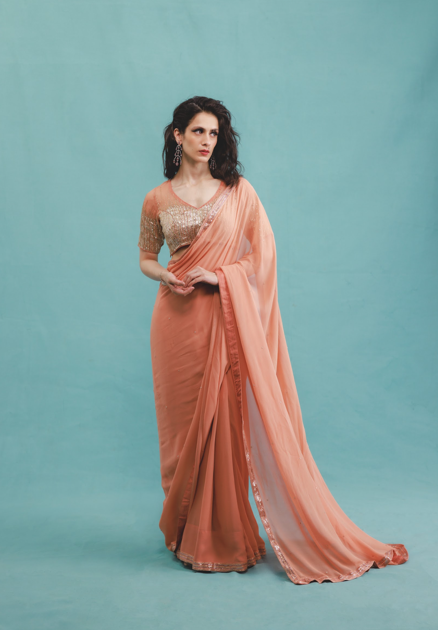 Ira Saree set in Terracotta