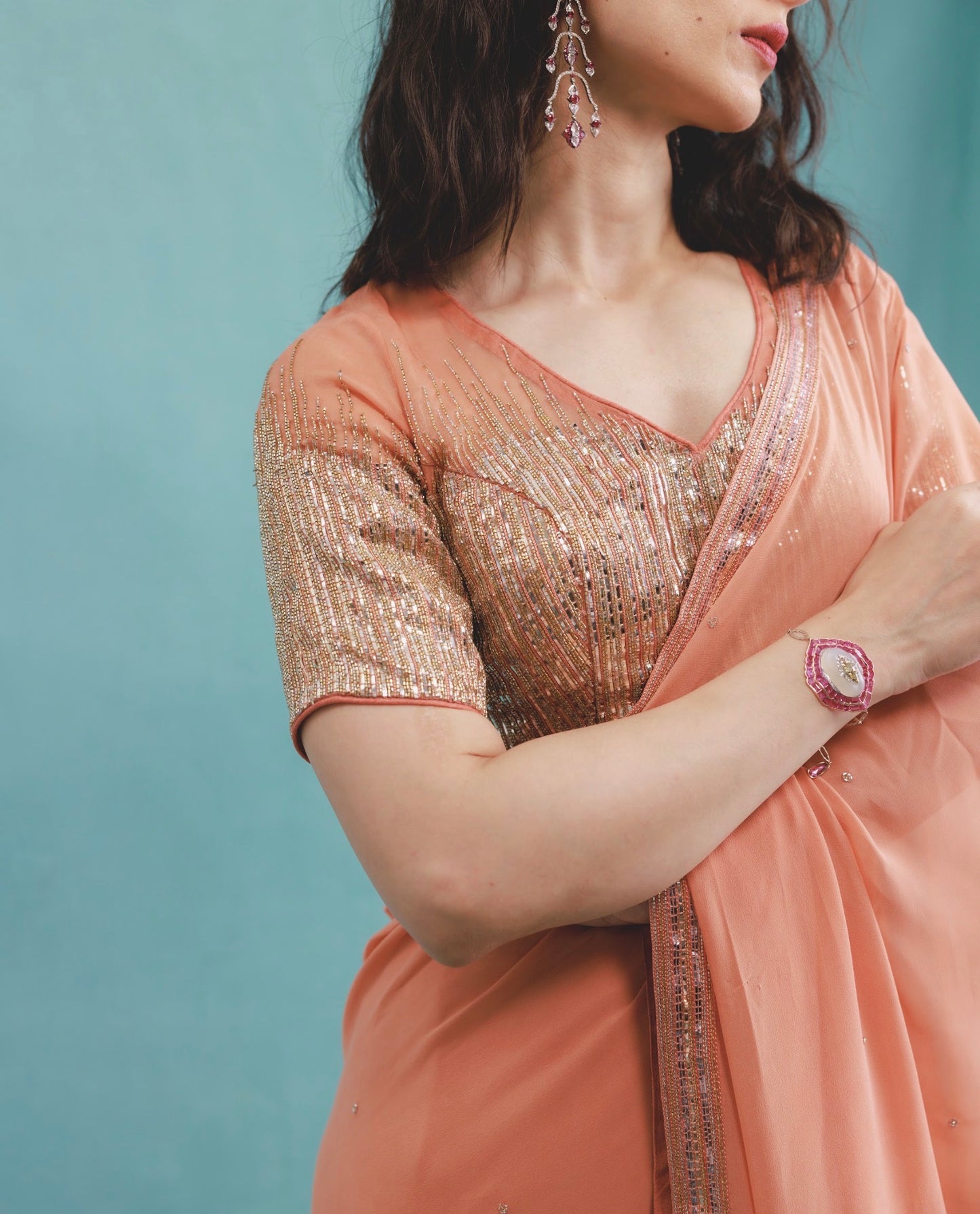Ira Saree set in Terracotta